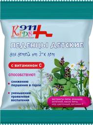 911 Kids Lozenges with Linden, Chamomile, Honey and Vitamin C, 50 g #1