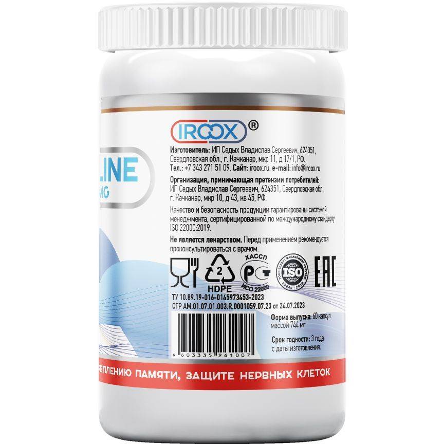 Iroox Choline 250 mg, Brain Dietary Supplement, 60 Capsules #3