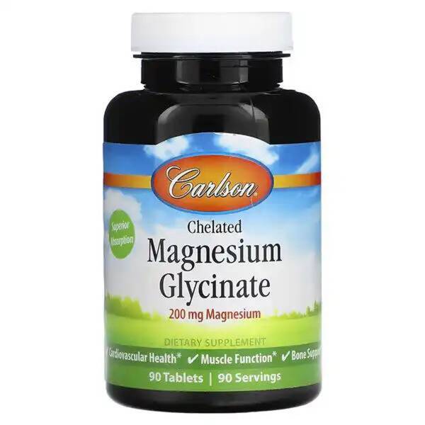 Carlson Magnesium Glycinate Dietary Supplement, 200 mg, 90 Tablets
