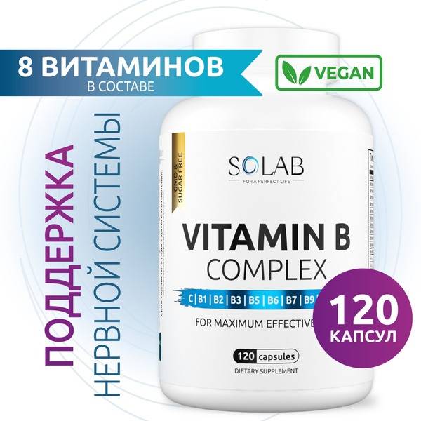 SOLAB B-Complex Vitamins with Vitamin C and E, 120 Capsules, Adult Formula