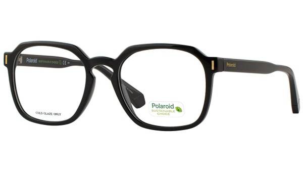 Polaroid D482 807 Eyeglass Frame — Black with Gold Accents, Full-Rim Square, Unisex, 134 mm Width
