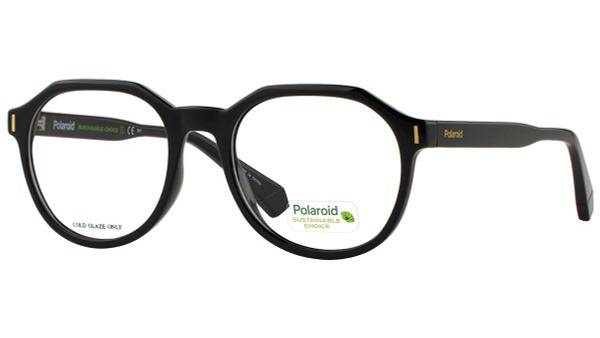 Polaroid D483 807 Eyeglass Frame, Black with Gold Accents