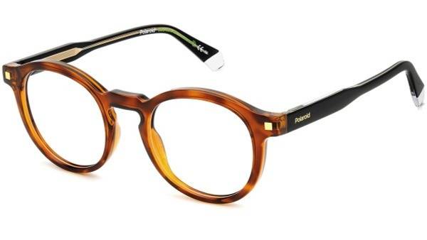 Polaroid D492 086 Eyeglass Frames - Dark Brown & Black Unisex Round Frame