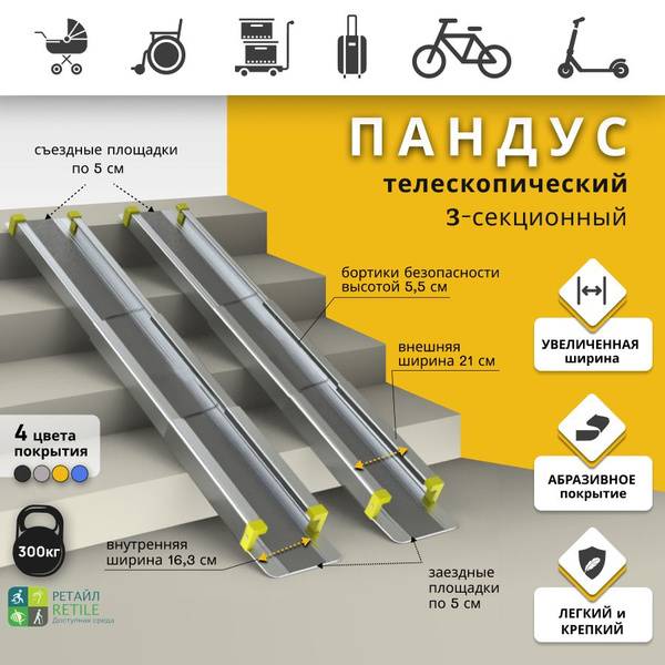 RETAIL Anti-Slip Telescopic 3-Section Ramp 410 cm, Gray
