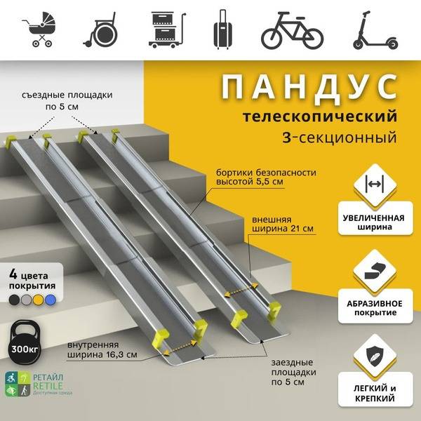 RETAIL Telescopic Ramp 3-Section Antislip 370 cm, Gray