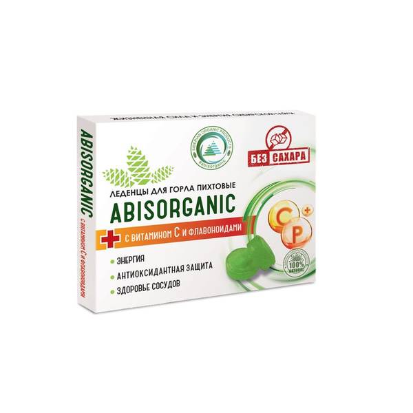ABISORGANIC Fir Throat Lozenges with Vitamin C and Flavonoids, Sugar-Free, 10 Count