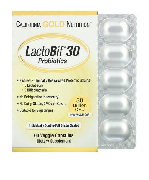 LactoBif Probiotics 30, 60 Vegetarian Capsules, 30 Billion CFU, California Gold Nutrition