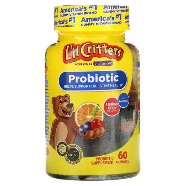 L'il Critters Probiotic with Prebiotics Dietary Supplement, Kids' Digestive Support, 1 Billion CFU, 60 Gummy Candies