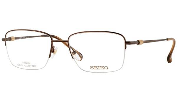 Seiko T9005 007 Men's Semi-Rimless Titanium Eyeglass Frame, Dark Brown, Square