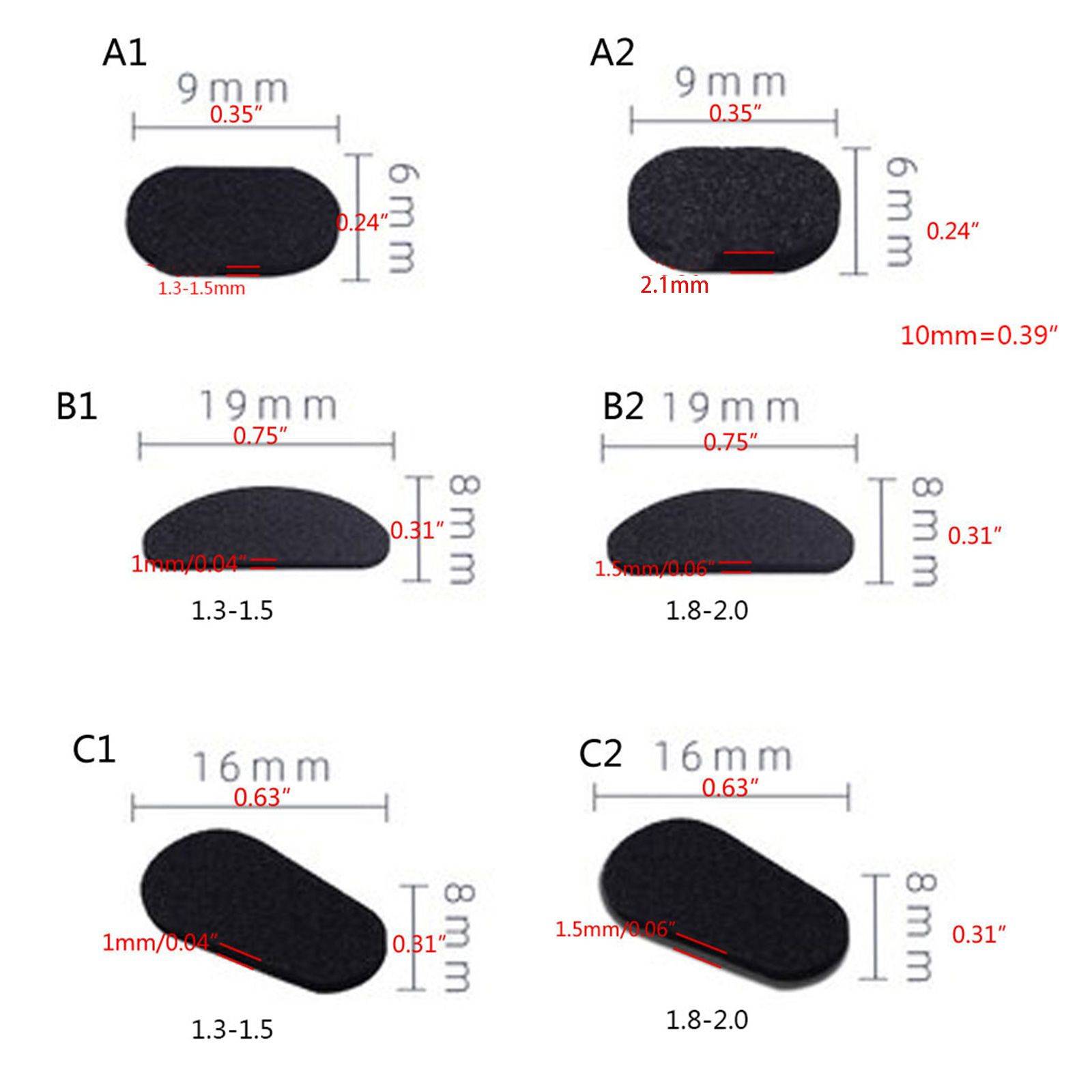 ESTONE Silicone Anti-Slip Nose Pads for Glasses, Oval 1.5mm Thickness, 20 Pairs (40 Pieces), Multicolored #2