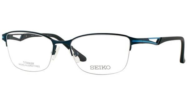 Seiko T6515 Women's Titanium Semi-Rimless Cat Eye Eyeglass Frame, Matte Dark Blue