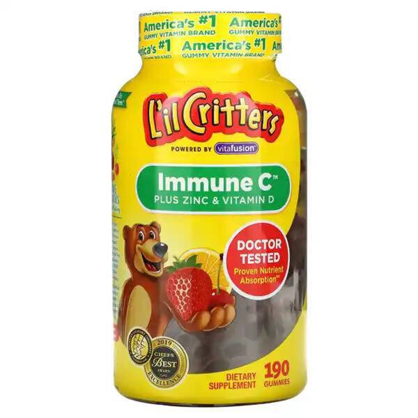 L'il Critters Immune C, Vitamin C with Zinc and Vitamin D, 190 Chewable Tablets