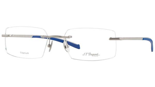 S.T. Dupont Rimless Titanium Eyeglass Frame, Rectangular, Silver Gray Metallic