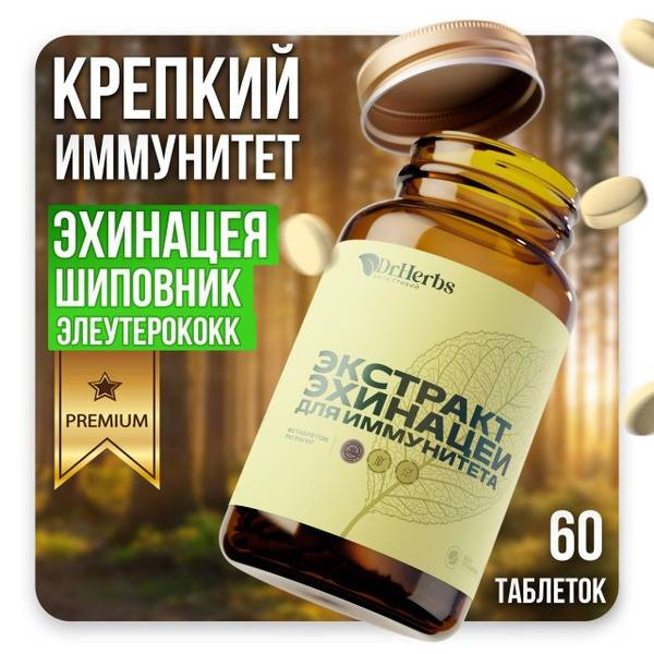 Dr. Herbs Echinacea Extract with Rosehip and Elecampane, Natural Antioxidant, 60 Tablets