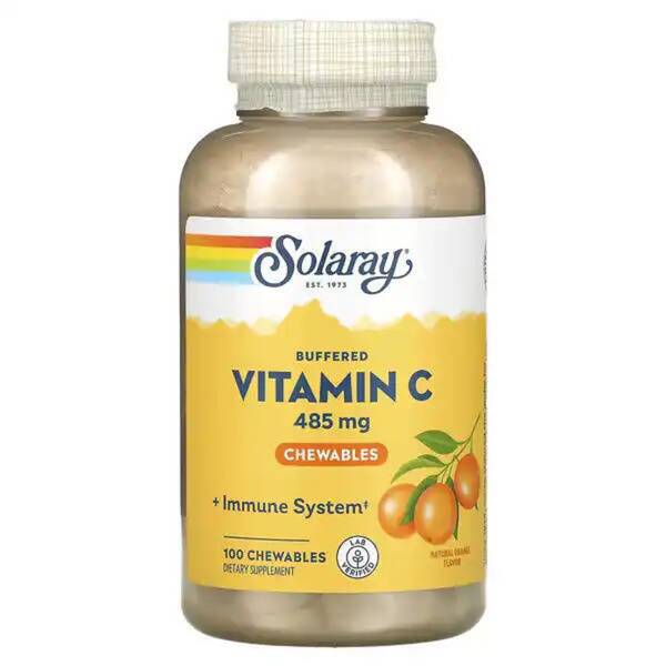 NOW Buffered Vitamin C, Orange Flavor, 500 mg, 100 Chewable Tablets