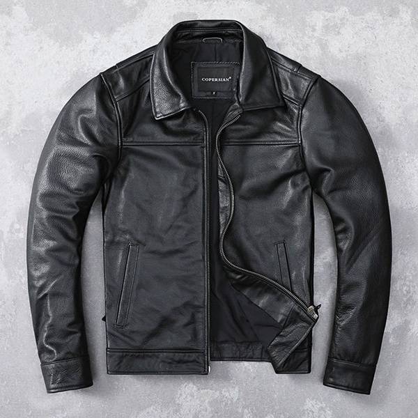 Cow Leather Jacket Slim Fit Lapel Short