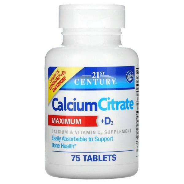 21st Century Calcium Citrate with Vitamin D3, 75 Tablets 75 Count