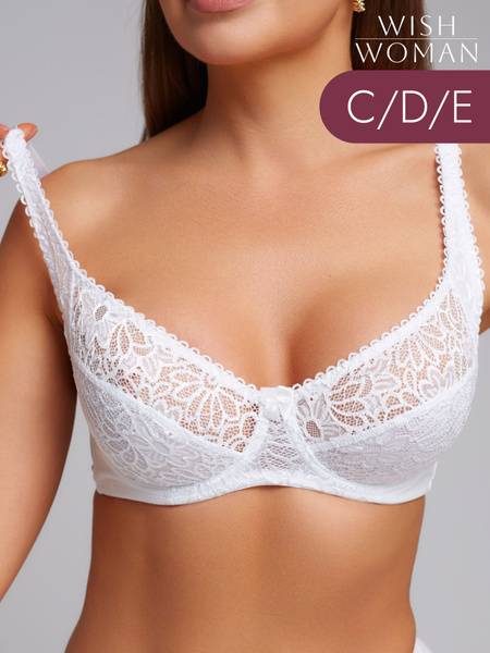 Wish Woman Women Everyday Bra White Soft-Cup with Frame Underwire Floral Polyamide Elastane