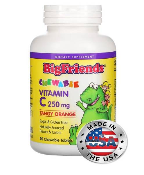 Big Friends, Chewable Vitamin C for Children, Orange Flavor, 250 mg, 90 Chewable Tablets