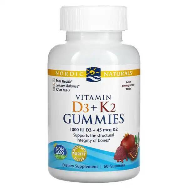 Nordic Naturals Vitamin D3 and K2 Dietary Supplement, Pomegranate Flavor, 60 Chewable Tablets