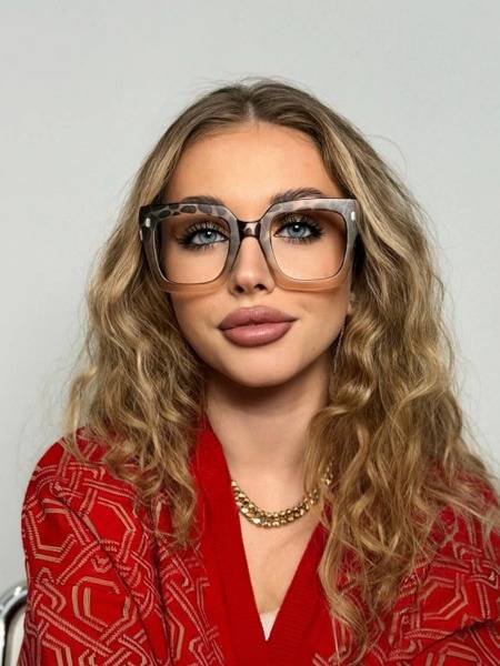 Nikitana Eyeglass Frame Square Beige Light Brown