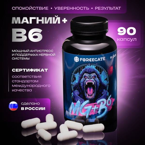 ForceGate Magnesium Citrate with Vitamin B6 90 Capsules 600 mg, 90 Count