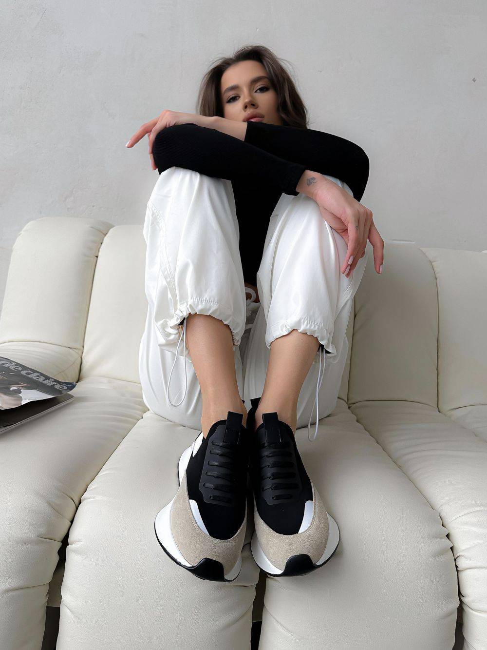 Sbalo Women's Black Sneakers with Beige Accents #7