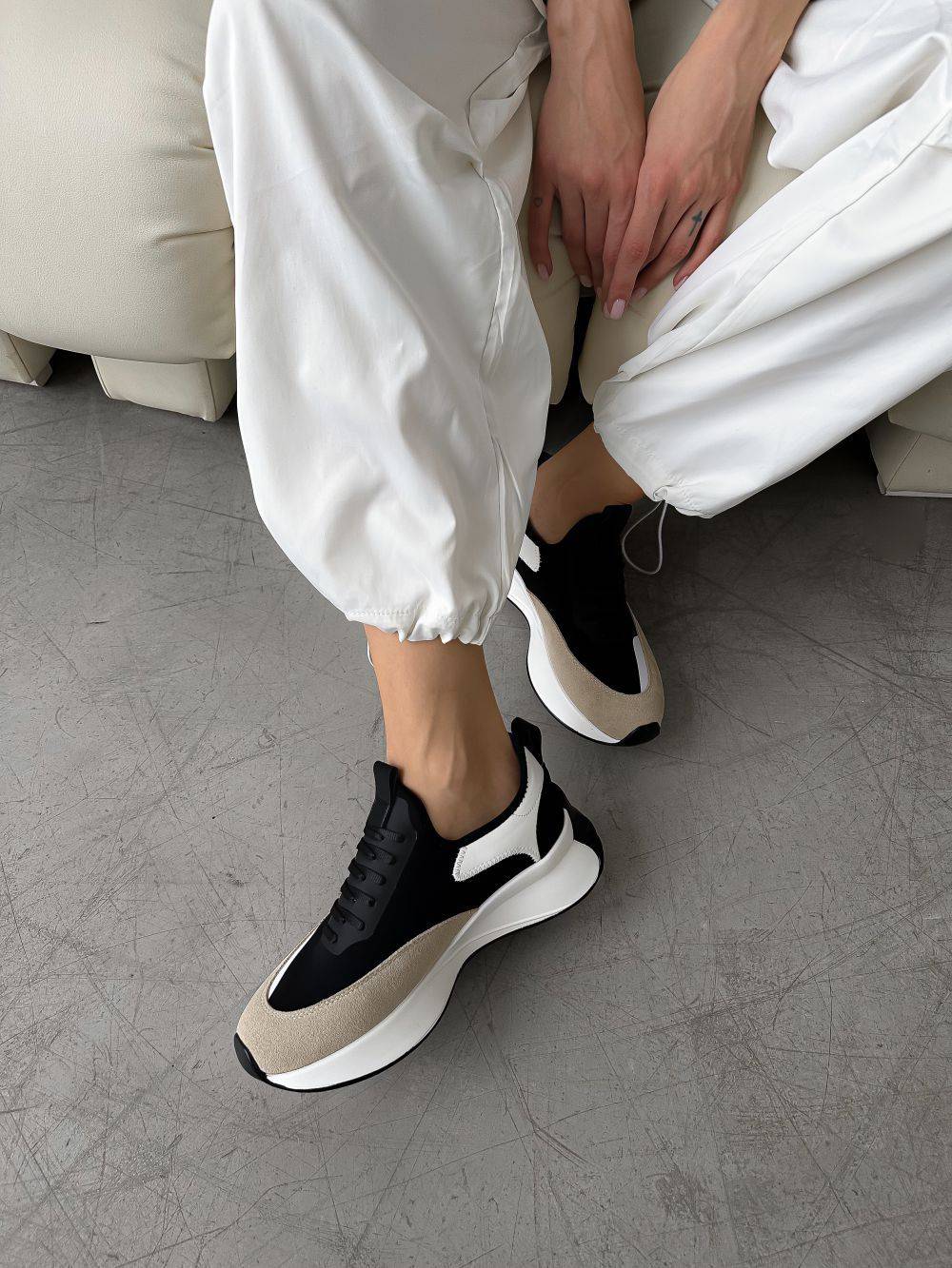 Sbalo Women's Black Sneakers with Beige Accents #5