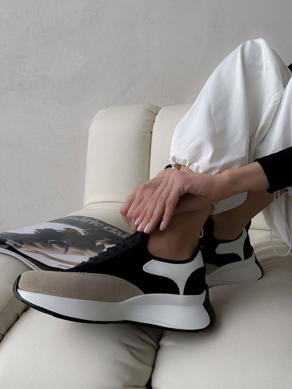 Sbalo Women's Black Sneakers with Beige Accents #9