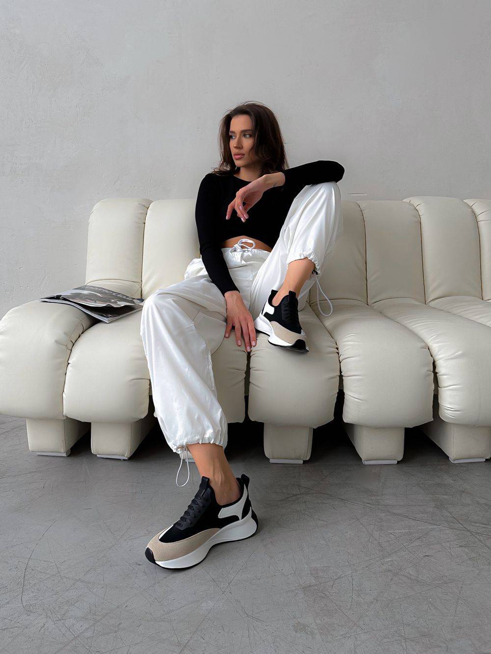 Sbalo Women's Black Sneakers with Beige Accents #3