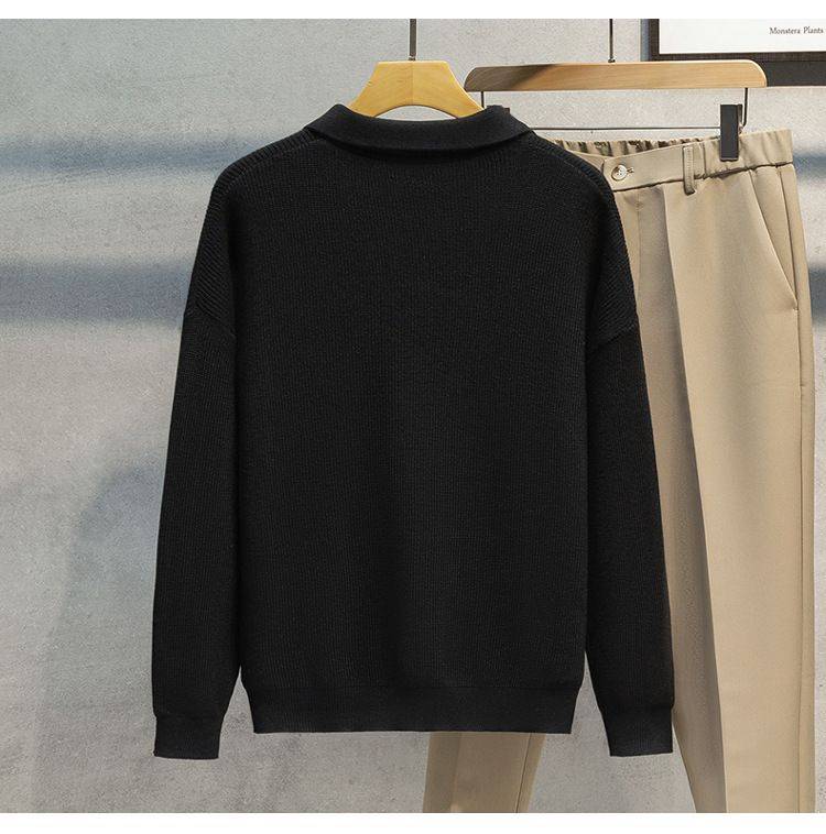GATSBY by store Men Sweater Zipper Collar All Seasons Black Acrylic Cotton #6