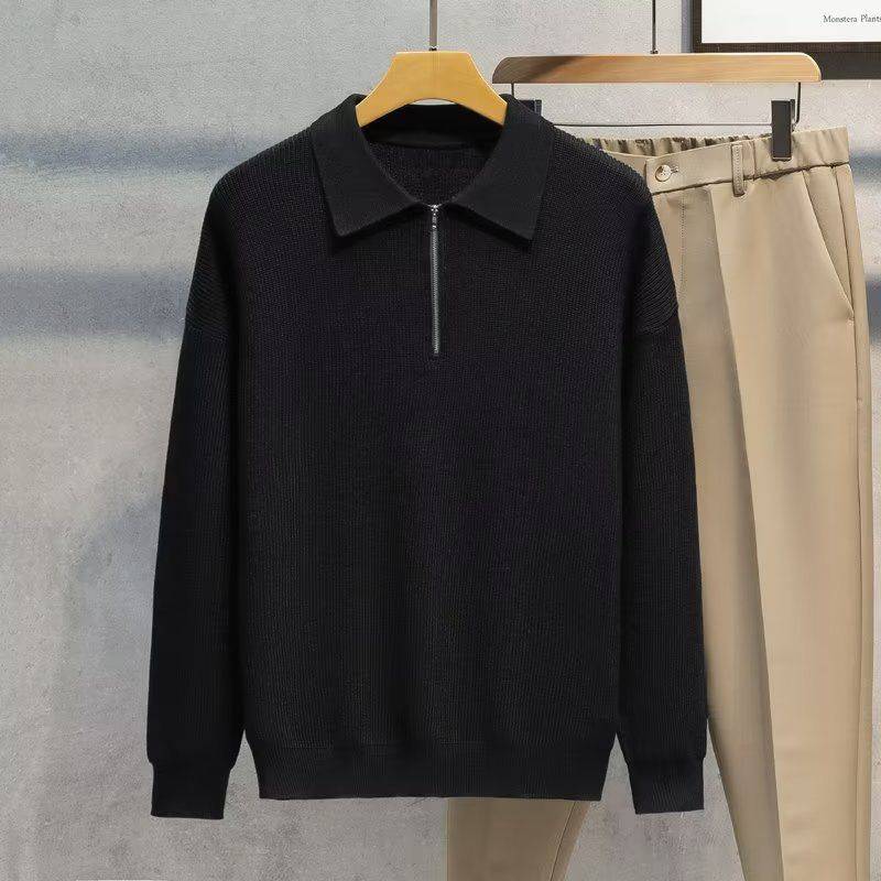 GATSBY by store Men Sweater Zipper Collar All Seasons Black Acrylic Cotton #3