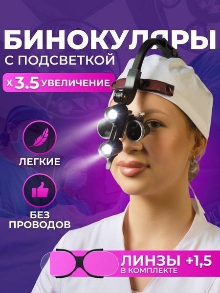 Magnifying Headband with Light 3.5x Black Plastic