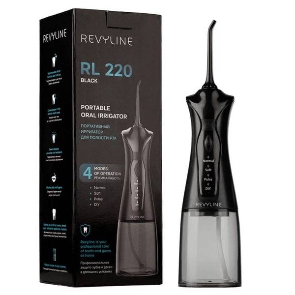 Revyline RL 220 Portable Oral Irrigator Black, for Teeth Braces and Implants, with 2