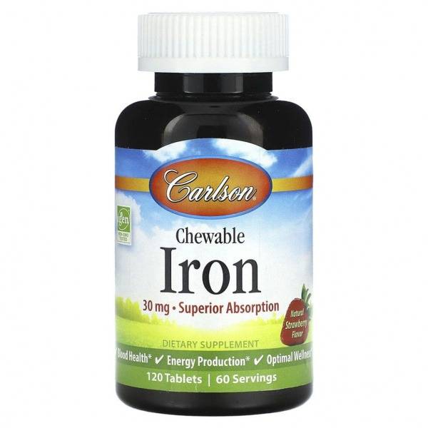 Carlson Labs Strawberry Flavored Iron Supplement - 30mg, 120 Tablets