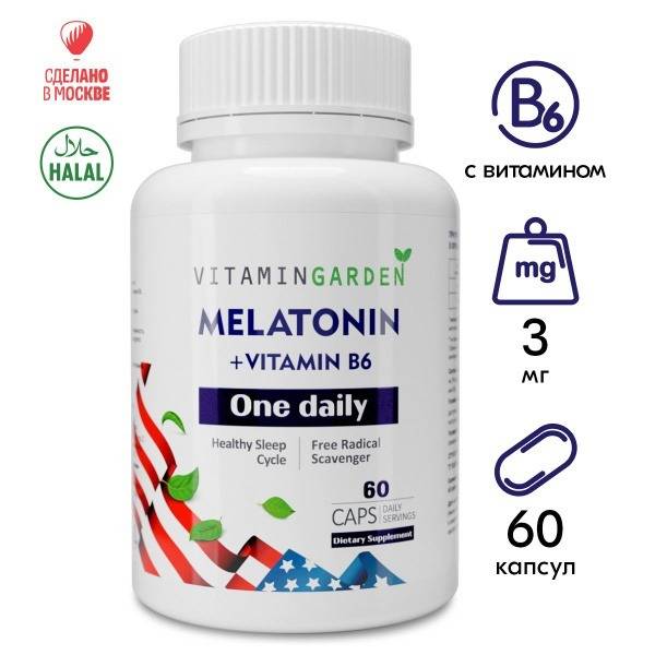VITAMIN GARDEN Melatonin with Vitamin B6, 60 Capsules 3 mg, 60 Count