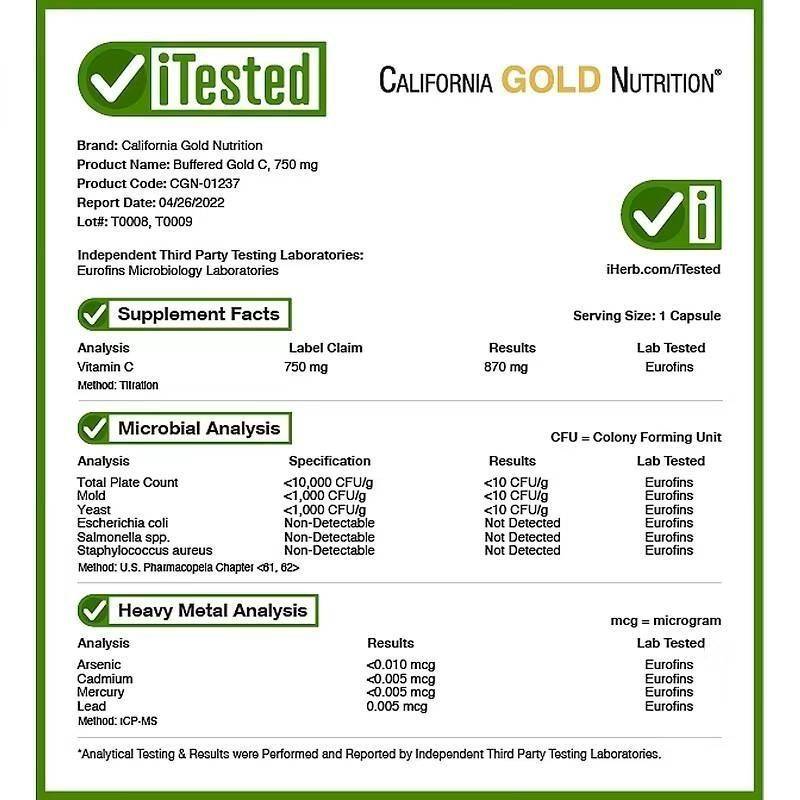 Buffered Vitamin C (Sodium Ascorbate) 750 mg 240 Capsules California Gold Nutrition #4