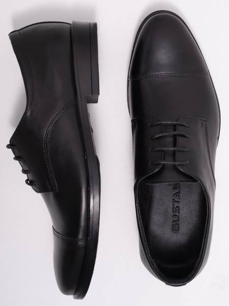 MIVOLLI Men's Derby Shoes Black Natural Leather Low Heel Laced Demi-Season