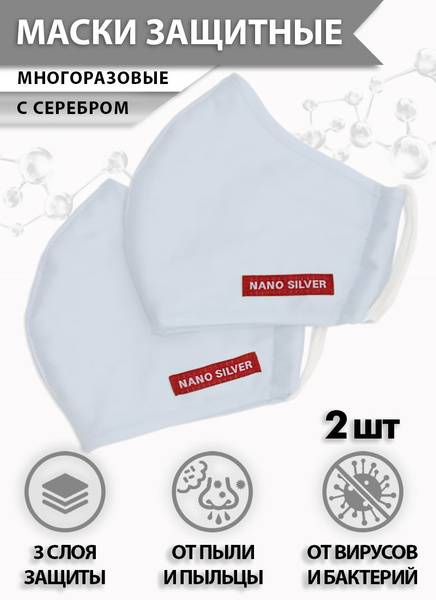 Hanvico Reusable 3-Layer Face Mask with Silver, White, 2 Pack