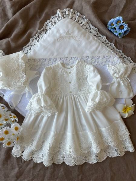 MilkShine Baptism Dress Set for Girls - Warm White, Size 74