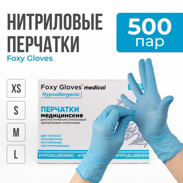 Foxy Gloves Nitrile Disposable Blue Gloves Size L 500 Pairs