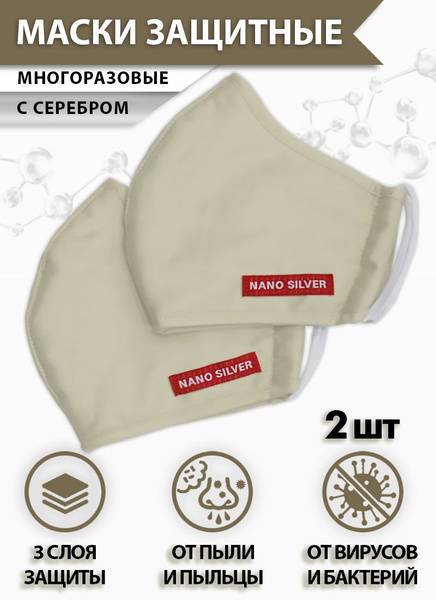 Hanvico Reusable Silver Three‑Layer Medical Mask – Beige, 2 Pack