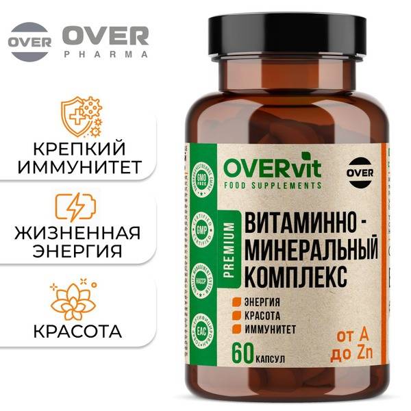OVER BioActive Vitamin-Mineral Complex, Multivitamins for Women and Men, 60 Capsules