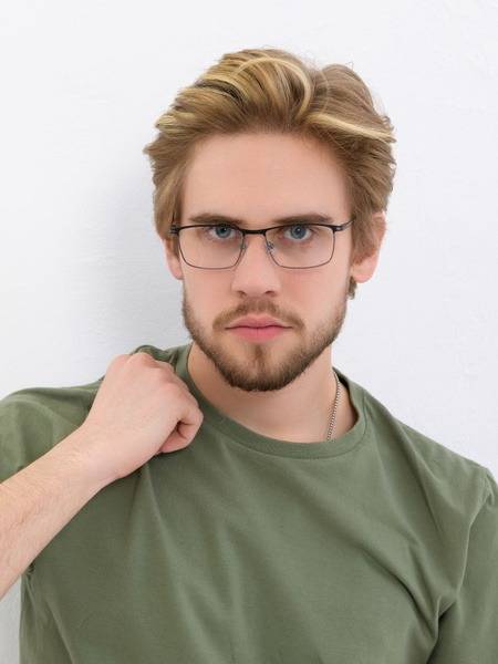 Marc John MJ0685 Men's Eyeglass Frame with Computer Lenses, Rectangular, Black Matte/Gray