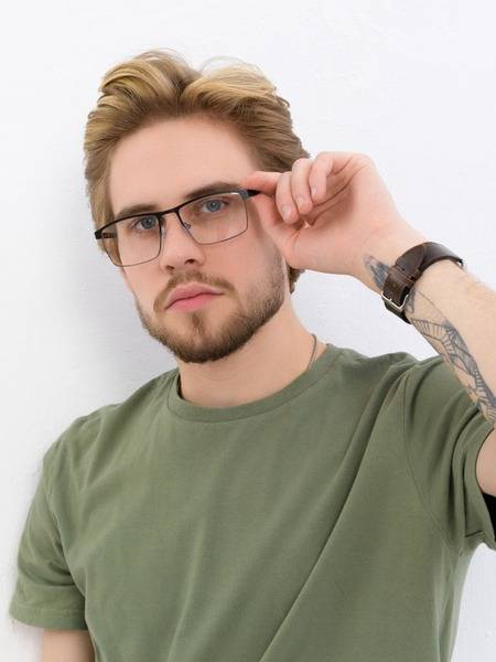 Marc John MJ0688 Men's Eyeglass Frame - Rectangular, Black Matte/Silver