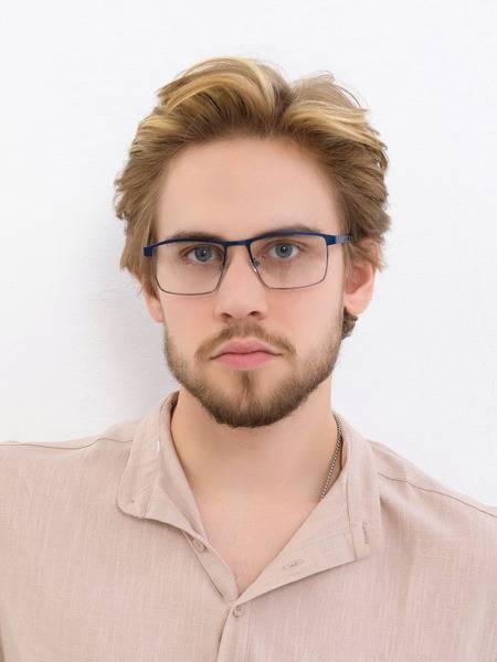Marc John MJ0688 Men's Eyeglass Frame with Blue Light Blocking Lenses, Blue/Silver