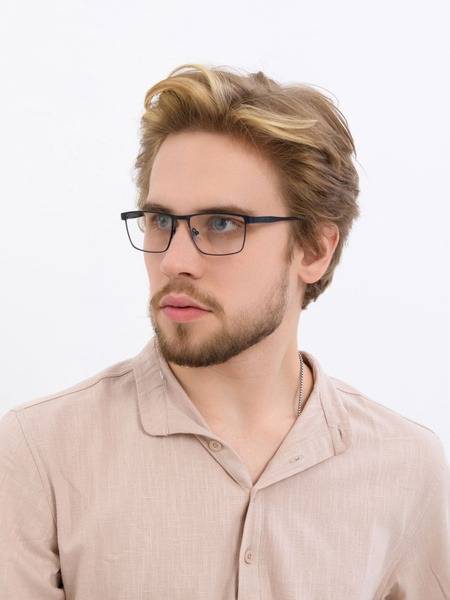 Marc John MJ0689 Men's Eyeglass Frame, Rectangular, Black Matte/Blue