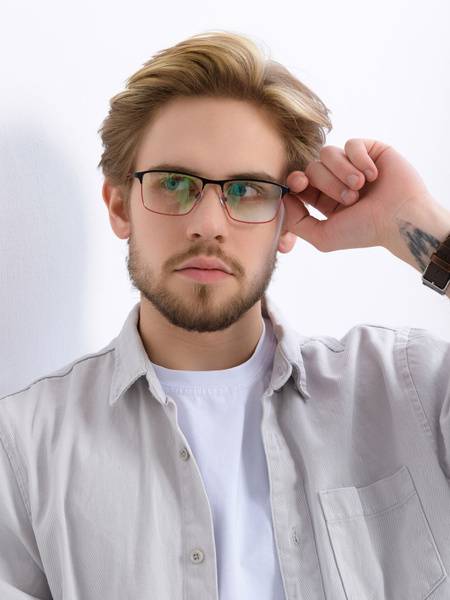 Thom Richard TR6060 Men's Rectangular Eyeglass Frame with Blue Light Lenses, Black/Red