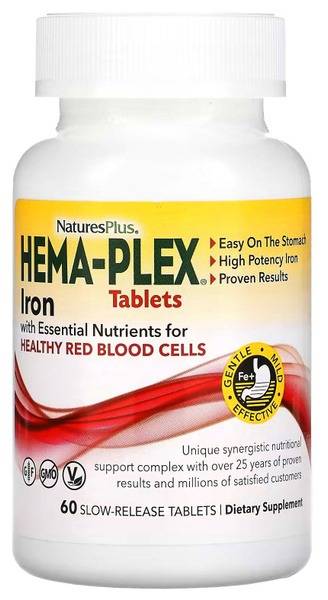 Nature's Plus Hema-Plex Iron: 60 Slow-Release Tablets for Blood Health