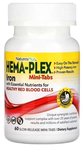 Nature's Plus Hema-Plex Iron: 60 Slow-Release Mini-Tabs for Blood Health